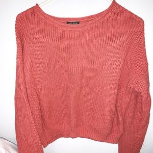 red-orange cropped thin sweater